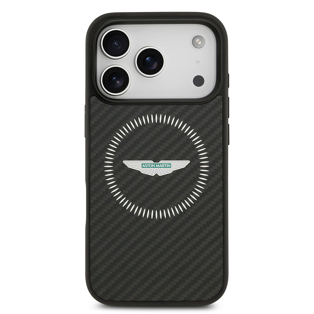 Apple iPhone 17 Pro Kılıf Aston Martin Orjinal Lisanslı M-safe Şarj Özellikli Karbon Fiber Kapak