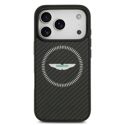 Apple iPhone 17 Pro Kılıf Aston Martin Orjinal Lisanslı M-safe Şarj Özellikli Karbon Fiber Kapak