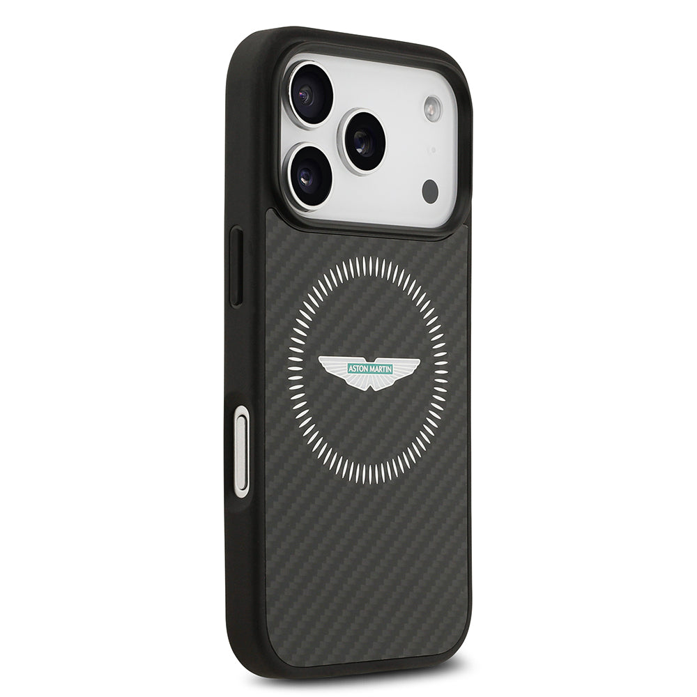 Apple iPhone 17 Pro Kılıf Aston Martin Orjinal Lisanslı M-safe Şarj Özellikli Karbon Fiber Kapak