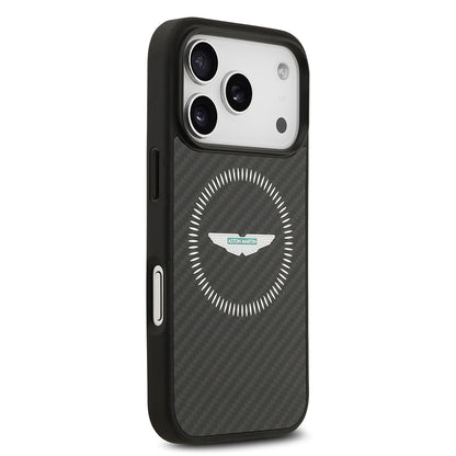 Apple iPhone 17 Pro Kılıf Aston Martin Orjinal Lisanslı M-safe Şarj Özellikli Karbon Fiber Kapak