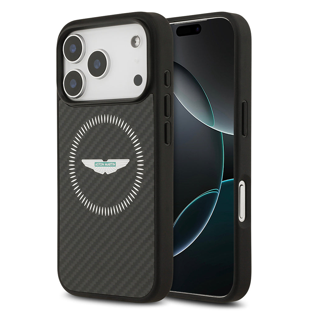 Apple iPhone 17 Pro Kılıf Aston Martin Orjinal Lisanslı M-safe Şarj Özellikli Karbon Fiber Kapak