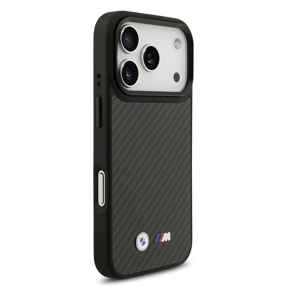 Apple iPhone 17 Pro Kılıf BMW Orjinal Lisanslı M-safe Şarj Özellikli Karbon Fiber Metal Logolu Kapak