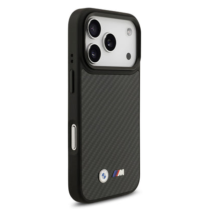 Apple iPhone 17 Pro Kılıf BMW Orjinal Lisanslı M-safe Şarj Özellikli Karbon Fiber Metal Logolu Kapak