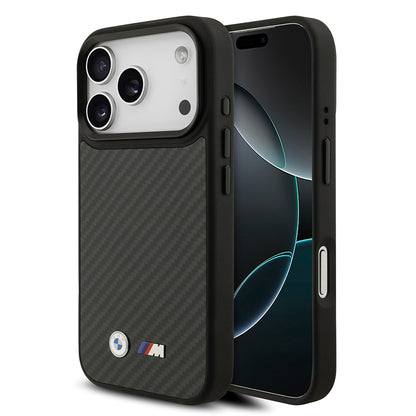 Apple iPhone 17 Pro Kılıf BMW Orjinal Lisanslı M-safe Şarj Özellikli Karbon Fiber Metal Logolu Kapak