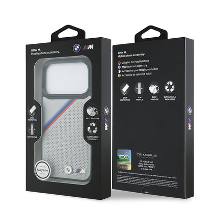Apple iPhone 17 Pro Kılıf BMW Orjinal Lisanslı M-safe Şarj Özellikli M Logolu Üç Şeritli Delikli Deri Kapak