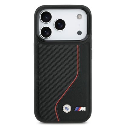 Apple iPhone 17 Pro Kılıf BMW Orjinal Lisanslı M-safe Şarj Özellikli Metal BMW ve M Logolu PU Karbon Tasarımlı Kapak