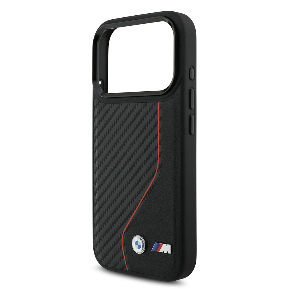 Apple iPhone 17 Pro Kılıf BMW Orjinal Lisanslı M-safe Şarj Özellikli Metal BMW ve M Logolu PU Karbon Tasarımlı Kapak