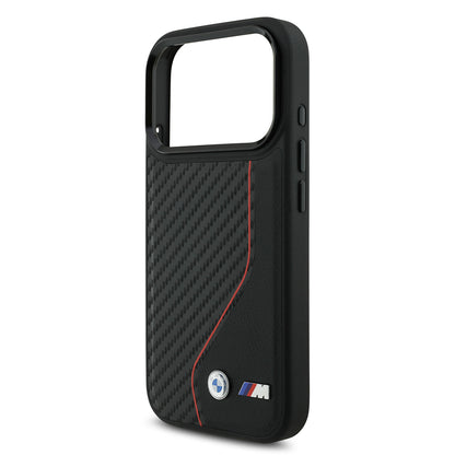 Apple iPhone 17 Pro Kılıf BMW Orjinal Lisanslı M-safe Şarj Özellikli Metal BMW ve M Logolu PU Karbon Tasarımlı Kapak