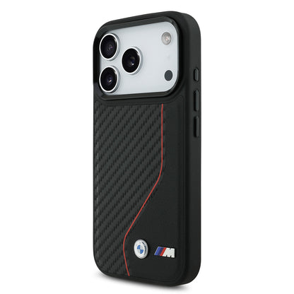 Apple iPhone 17 Pro Kılıf BMW Orjinal Lisanslı M-safe Şarj Özellikli Metal BMW ve M Logolu PU Karbon Tasarımlı Kapak