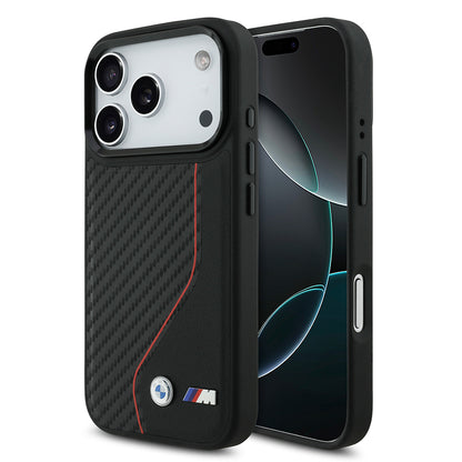 Apple iPhone 17 Pro Kılıf BMW Orjinal Lisanslı M-safe Şarj Özellikli Metal BMW ve M Logolu PU Karbon Tasarımlı Kapak