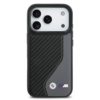 Apple iPhone 17 Pro Kılıf BMW Orjinal Lisanslı M-safe Şarj Özellikli Metal BMW ve M Logolu PU Karbon Tasarımlı Kapak