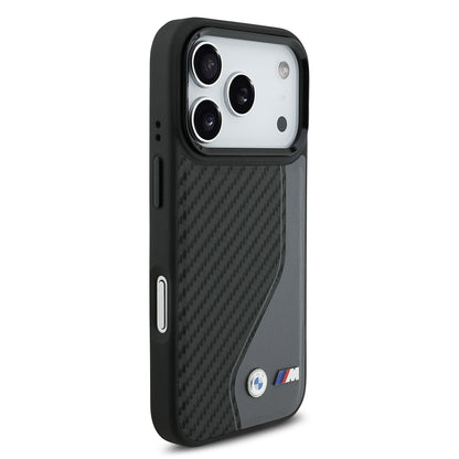 Apple iPhone 17 Pro Kılıf BMW Orjinal Lisanslı M-safe Şarj Özellikli Metal BMW ve M Logolu PU Karbon Tasarımlı Kapak