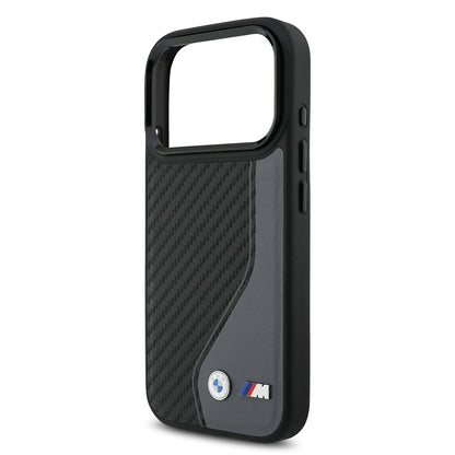 Apple iPhone 17 Pro Kılıf BMW Orjinal Lisanslı M-safe Şarj Özellikli Metal BMW ve M Logolu PU Karbon Tasarımlı Kapak