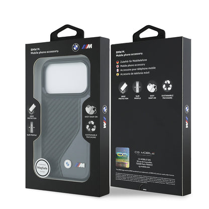 Apple iPhone 17 Pro Kılıf BMW Orjinal Lisanslı M-safe Şarj Özellikli Metal BMW ve M Logolu PU Karbon Tasarımlı Kapak