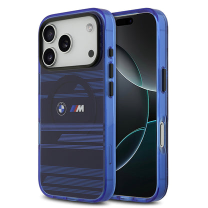 Apple iPhone 17 Pro Kılıf BMW Orjinal Lisanslı M-safe Şarj Özellikli Metal Kamera Butonlu Yatay Şeritli M Dizayn Kapak