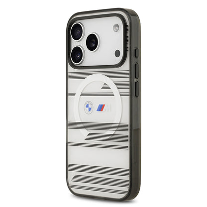Apple iPhone 17 Pro Kılıf BMW Orjinal Lisanslı M-safe Şarj Özellikli Metal Kamera Butonlu Yatay Şeritli M Dizayn Kapak