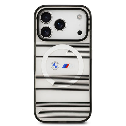 Apple iPhone 17 Pro Kılıf BMW Orjinal Lisanslı M-safe Şarj Özellikli Metal Kamera Butonlu Yatay Şeritli M Dizayn Kapak