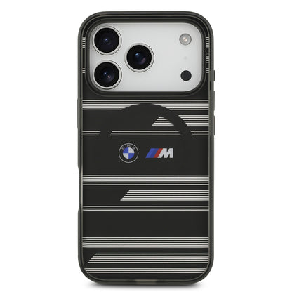 Apple iPhone 17 Pro Kılıf BMW Orjinal Lisanslı M-safe Şarj Özellikli Metal Kamera Butonlu Yatay Şeritli M Dizayn Kapak