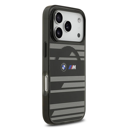 Apple iPhone 17 Pro Kılıf BMW Orjinal Lisanslı M-safe Şarj Özellikli Metal Kamera Butonlu Yatay Şeritli M Dizayn Kapak