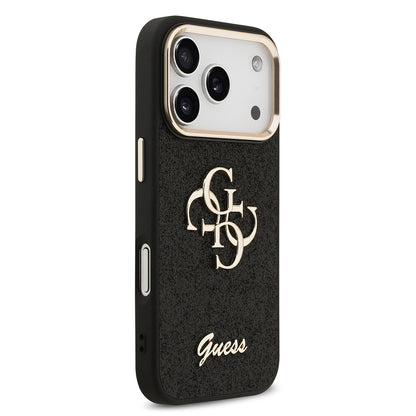 Apple iPhone 17 Pro Kılıf Guess Orjinal Lisanslı 4G Büyük Metal Kamera Çerçeveli ve Logolu Glitter Kapak