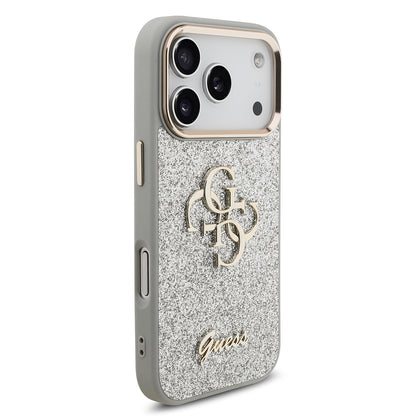Apple iPhone 17 Pro Kılıf Guess Orjinal Lisanslı 4G Büyük Metal Kamera Çerçeveli ve Logolu Glitter Kapak