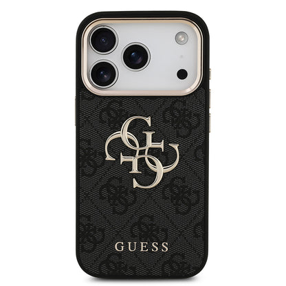 Apple iPhone 17 Pro Kılıf Guess Orjinal Lisanslı Gold Metal Kamera Çerçeveli 4G Desenli Metal Büyük 4G ve Yazı Logolu Kapak