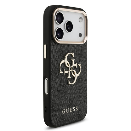 Apple iPhone 17 Pro Kılıf Guess Orjinal Lisanslı Gold Metal Kamera Çerçeveli 4G Desenli Metal Büyük 4G ve Yazı Logolu Kapak