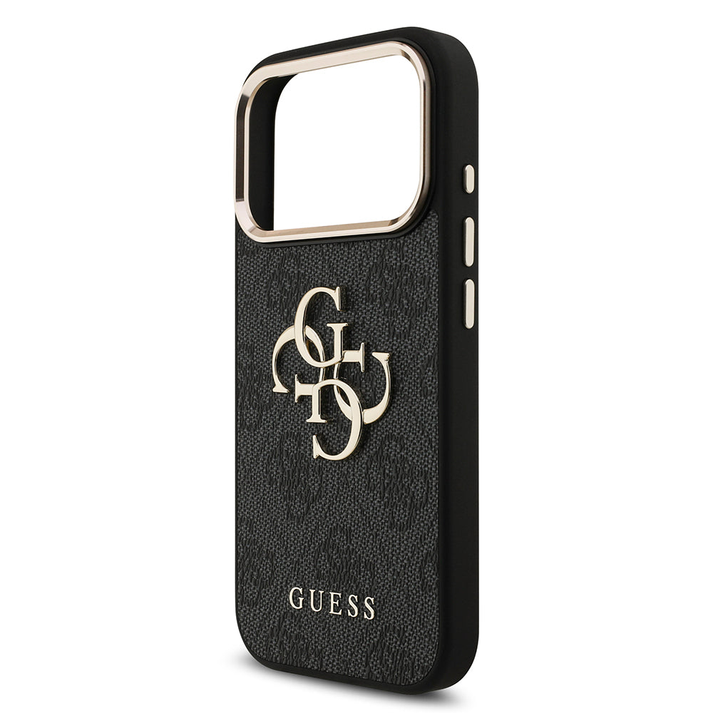 Apple iPhone 17 Pro Kılıf Guess Orjinal Lisanslı Gold Metal Kamera Çerçeveli 4G Desenli Metal Büyük 4G ve Yazı Logolu Kapak
