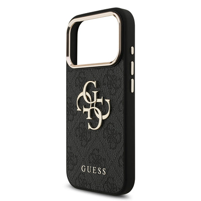 Apple iPhone 17 Pro Kılıf Guess Orjinal Lisanslı Gold Metal Kamera Çerçeveli 4G Desenli Metal Büyük 4G ve Yazı Logolu Kapak