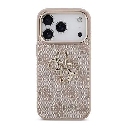 Apple iPhone 17 Pro Kılıf Guess Orjinal Lisanslı Gold Metal Kamera Çerçeveli 4G Desenli Metal Büyük 4G ve Yazı Logolu Kapak