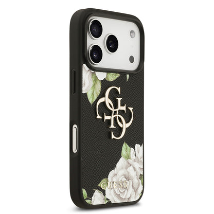 Apple iPhone 17 Pro Kılıf Guess Orjinal Lisanslı Gül Baskılı Büyük Metal Logo Dizaynlı Kapak