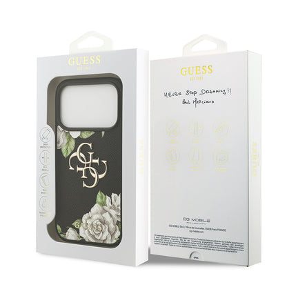 Apple iPhone 17 Pro Kılıf Guess Orjinal Lisanslı Gül Baskılı Büyük Metal Logo Dizaynlı Kapak
