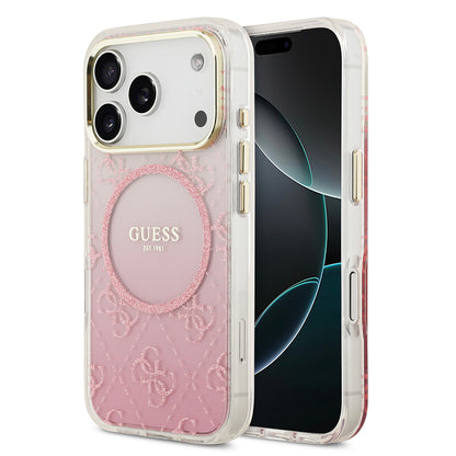 Apple iPhone 17 Pro Kılıf Guess Orjinal Lisanslı M-safe Şarj Özellikli 4G Desenli Simli Silikon Kapak