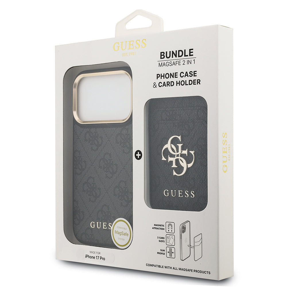 Apple iPhone 17 Pro Kılıf Guess Orjinal Lisanslı M-safe Şarj Özellikli 4G Metal Büyük Logolu Kartlıklı Kapak