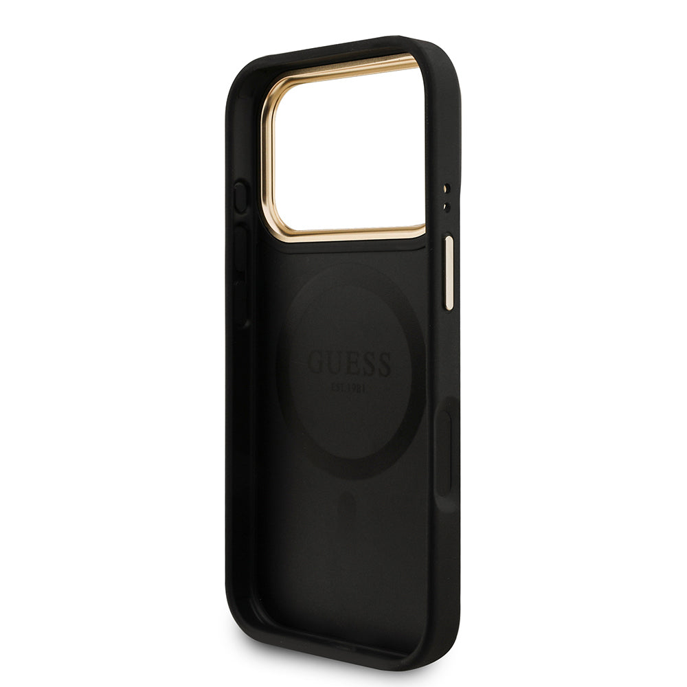 Apple iPhone 17 Pro Kılıf Guess Orjinal Lisanslı M-safe Şarj Özellikli 4G Metal Büyük Logolu Kartlıklı Kapak