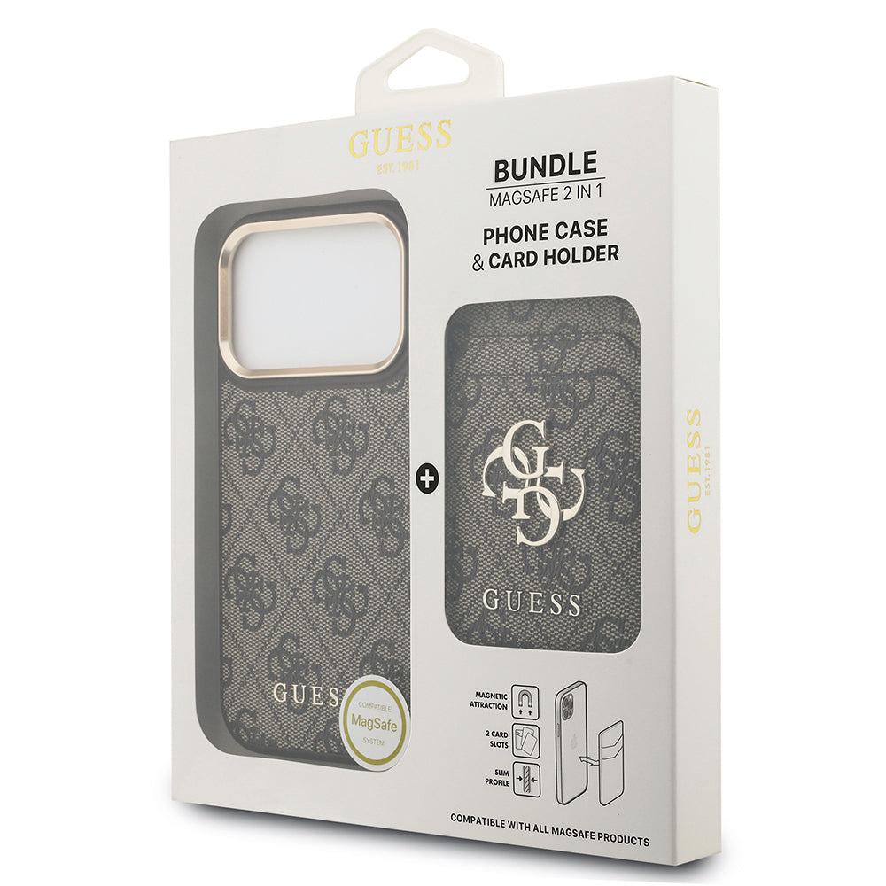 Apple iPhone 17 Pro Kılıf Guess Orjinal Lisanslı M-safe Şarj Özellikli 4G Metal Büyük Logolu Kartlıklı Kapak