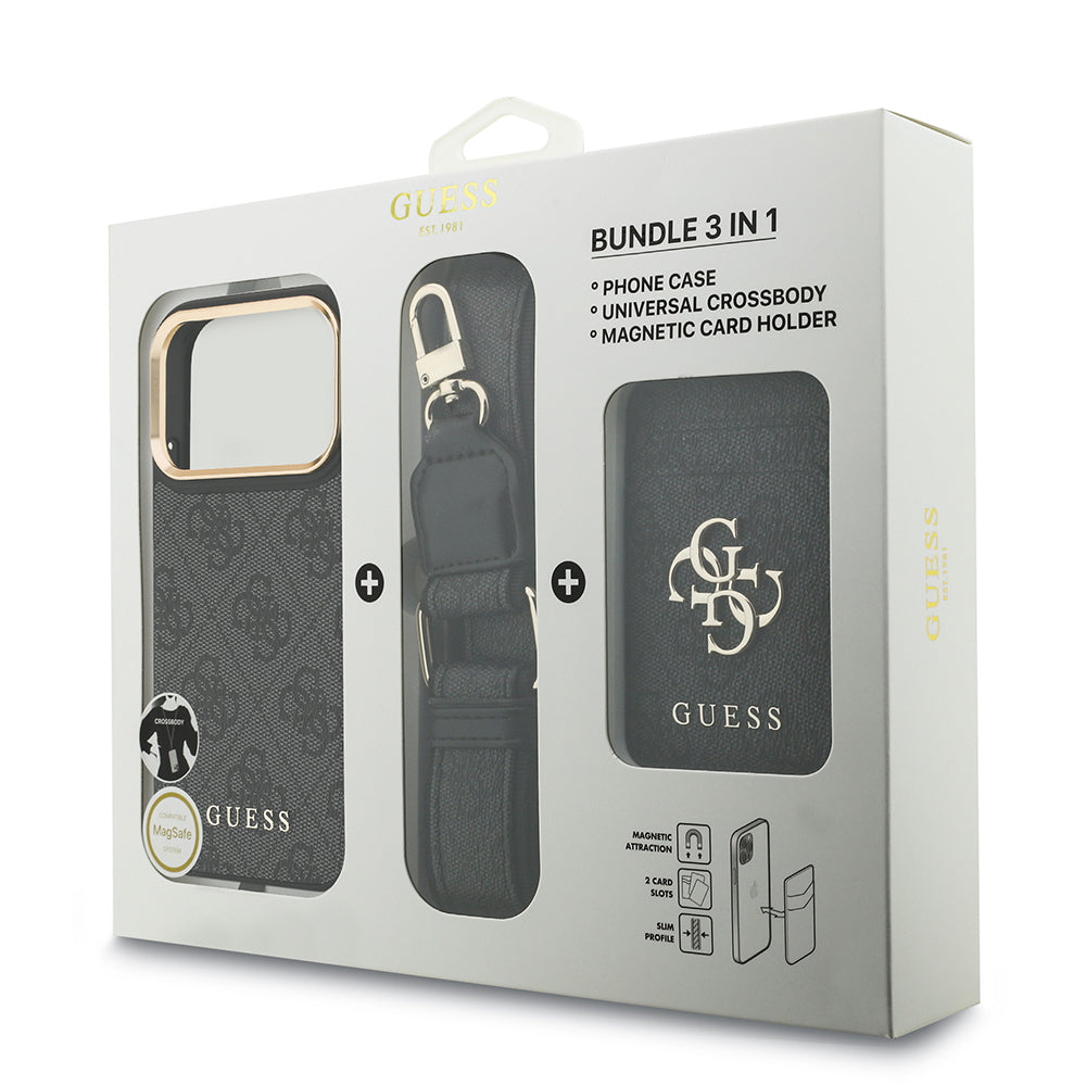 Apple iPhone 17 Pro Kılıf Guess Orjinal Lisanslı M-safe Şarj Özellikli Askılı ve 4G Logo Kartlıklı Kapak