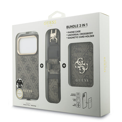 Apple iPhone 17 Pro Kılıf Guess Orjinal Lisanslı M-safe Şarj Özellikli Askılı ve 4G Logo Kartlıklı Kapak