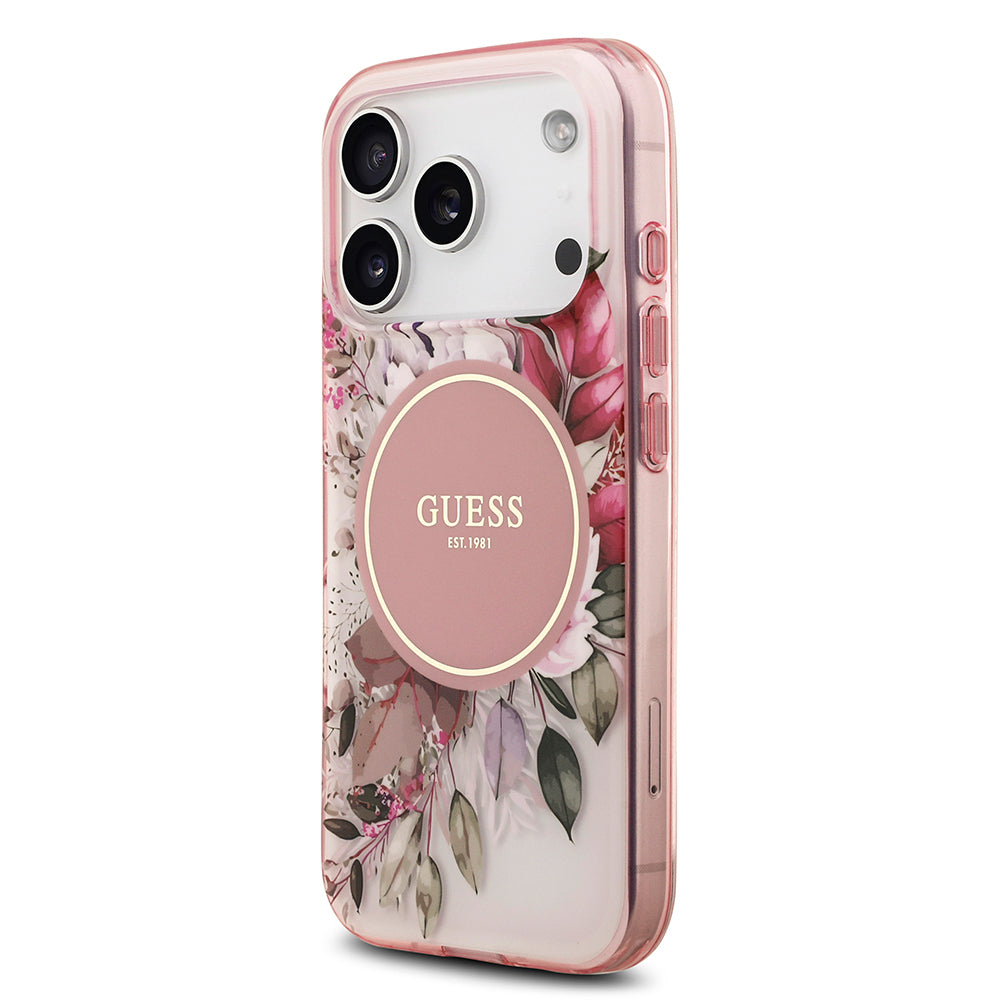 Apple iPhone 17 Pro Kılıf Guess Orjinal Lisanslı M-safe Şarj Özellikli Flower Tonal Circle Kapak