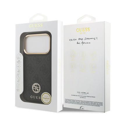 Apple iPhone 17 Pro Kılıf Guess Orjinal Lisanslı M-safe Şarj Özellikli Gold Metal Kamera Çerçeveli Taşlı 4G Logolu Kapak