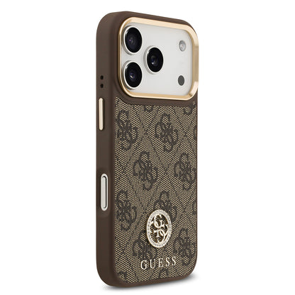 Apple iPhone 17 Pro Kılıf Guess Orjinal Lisanslı M-safe Şarj Özellikli Gold Metal Kamera Çerçeveli Taşlı 4G Logolu Kapak