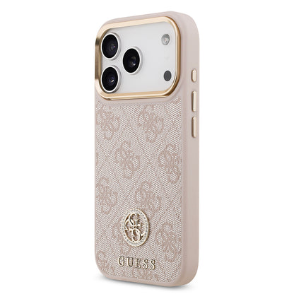 Apple iPhone 17 Pro Kılıf Guess Orjinal Lisanslı M-safe Şarj Özellikli Gold Metal Kamera Çerçeveli Taşlı 4G Logolu Kapak