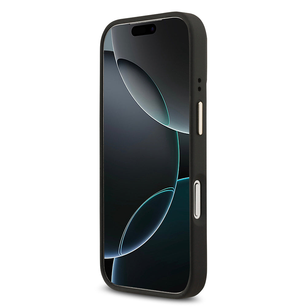 Apple iPhone 17 Pro Kılıf Guess Orjinal Lisanslı M-safe Şarj Özellikli Grained Yazı ve Taşlı 4G Logolu Kapak