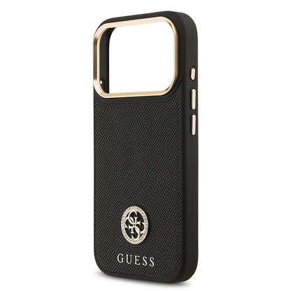 Apple iPhone 17 Pro Kılıf Guess Orjinal Lisanslı M-safe Şarj Özellikli Grained Yazı ve Taşlı 4G Logolu Kapak