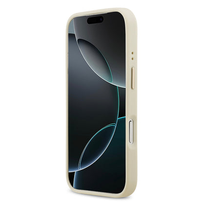Apple iPhone 17 Pro Kılıf Guess Orjinal Lisanslı M-safe Şarj Özellikli Grained Yazı ve Taşlı 4G Logolu Kapak