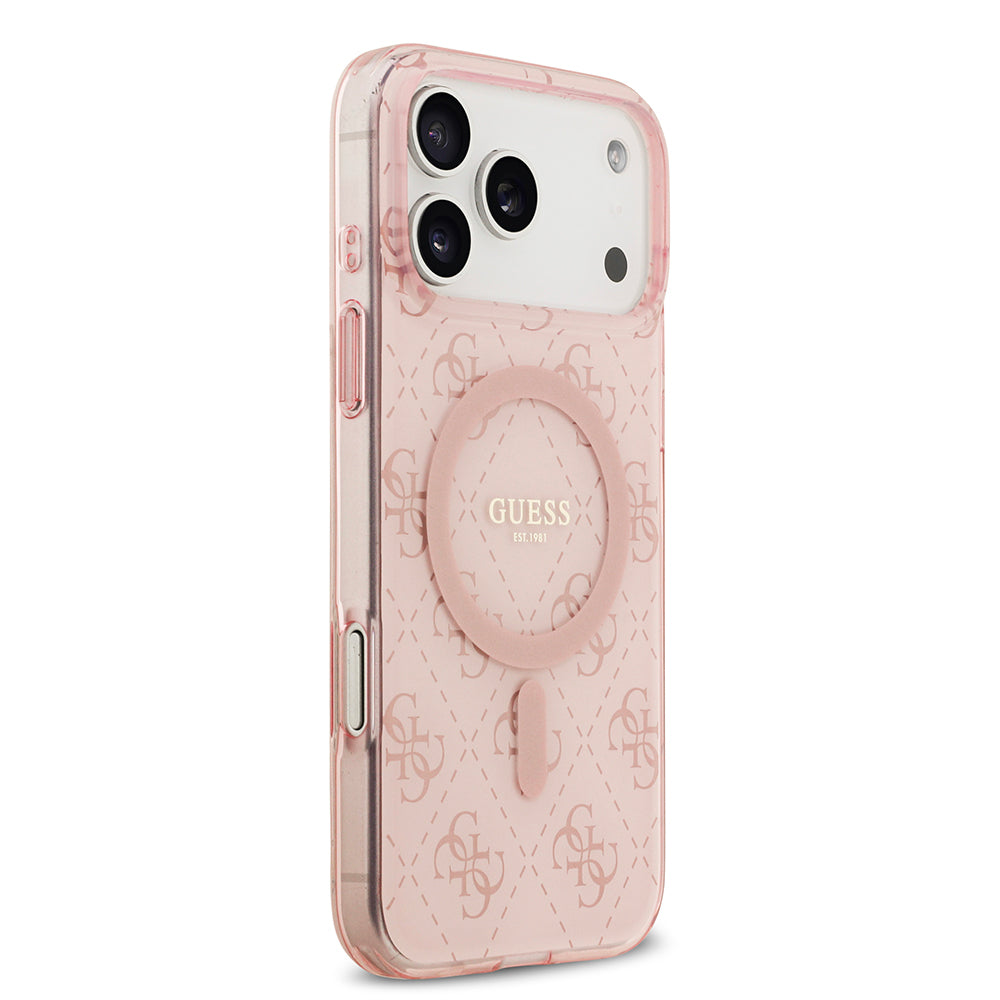 Apple iPhone 17 Pro Kılıf Guess Orjinal Lisanslı M-safe Şarj Özellikli IML Baskılı Klasik Logolu 4G Desenli Kapak