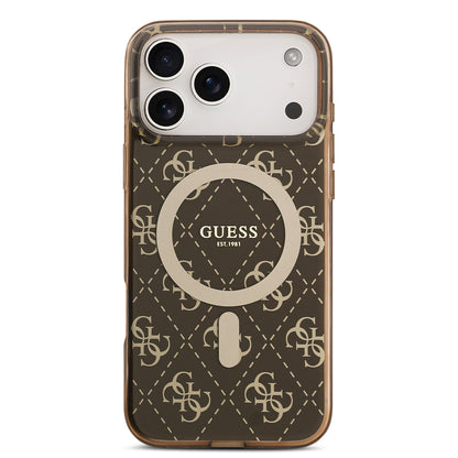 Apple iPhone 17 Pro Kılıf Guess Orjinal Lisanslı M-safe Şarj Özellikli IML Baskılı Klasik Logolu 4G Desenli Kapak