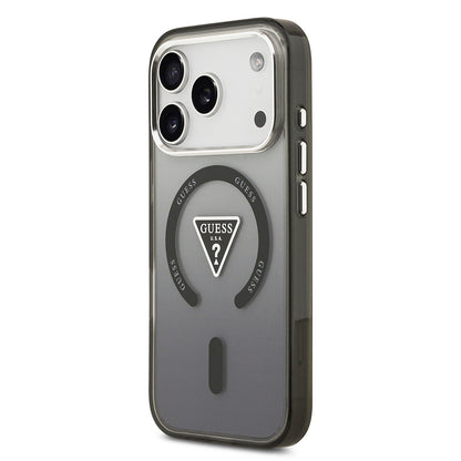 Apple iPhone 17 Pro Kılıf Guess Orjinal Lisanslı M-safe Şarj Özellikli IML Baskılı Üçgen Logolu Metal Kamera Çerçeveli Kapak