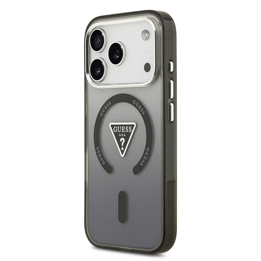 Apple iPhone 17 Pro Kılıf Guess Orjinal Lisanslı M-safe Şarj Özellikli IML Baskılı Üçgen Logolu Metal Kamera Çerçeveli Kapak