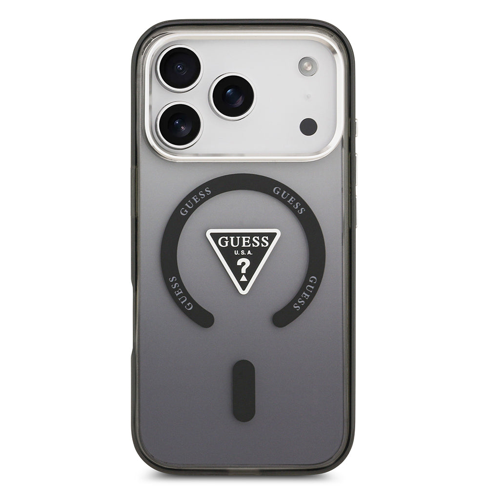Apple iPhone 17 Pro Kılıf Guess Orjinal Lisanslı M-safe Şarj Özellikli IML Baskılı Üçgen Logolu Metal Kamera Çerçeveli Kapak